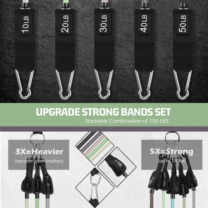 VElCK Resistance Bands Set with Handles for Exercise, Workout and Home Gym | 100% Natural Latex, 10-150LBS, Versatile for Yoga, Pilates, Strength, Home Gym