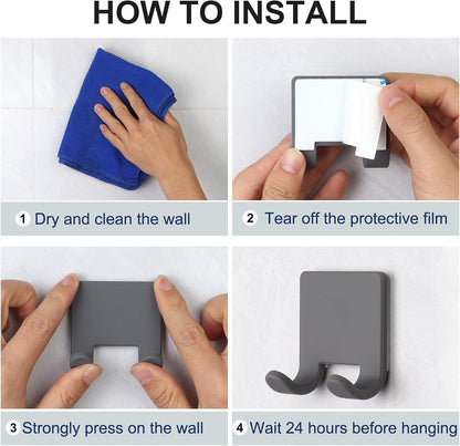 VANZAVANZU Razor Shaver Holder for Shower Wall Adhesive Hooks for Hanging, Bathroom Silicone Waterproof Shower Hooks Hair Brush Holder for Towel (2 Pack-White)