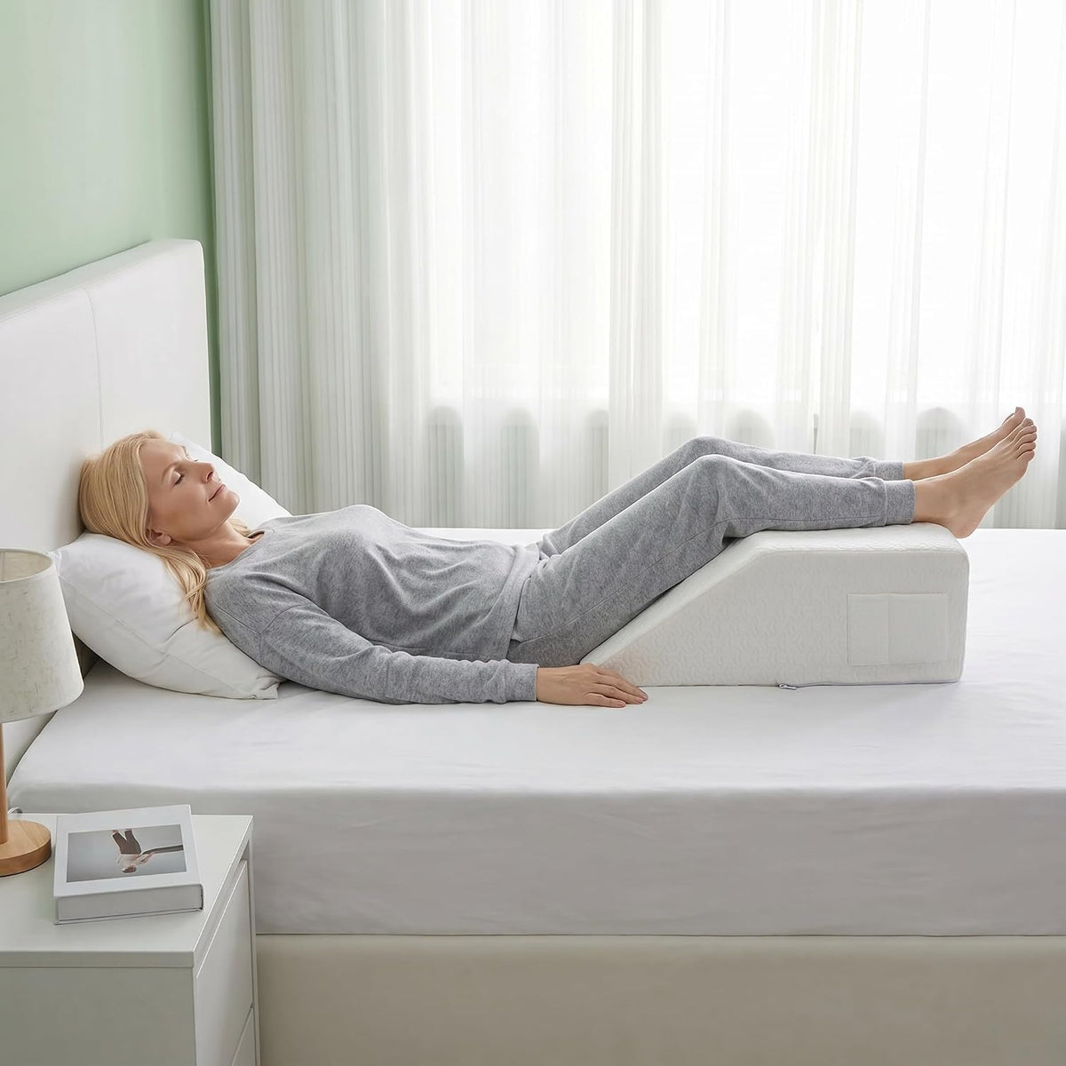 Leg Wedge Pillow Cover 24x21x8 in, Zipper & Pockets, Gray
