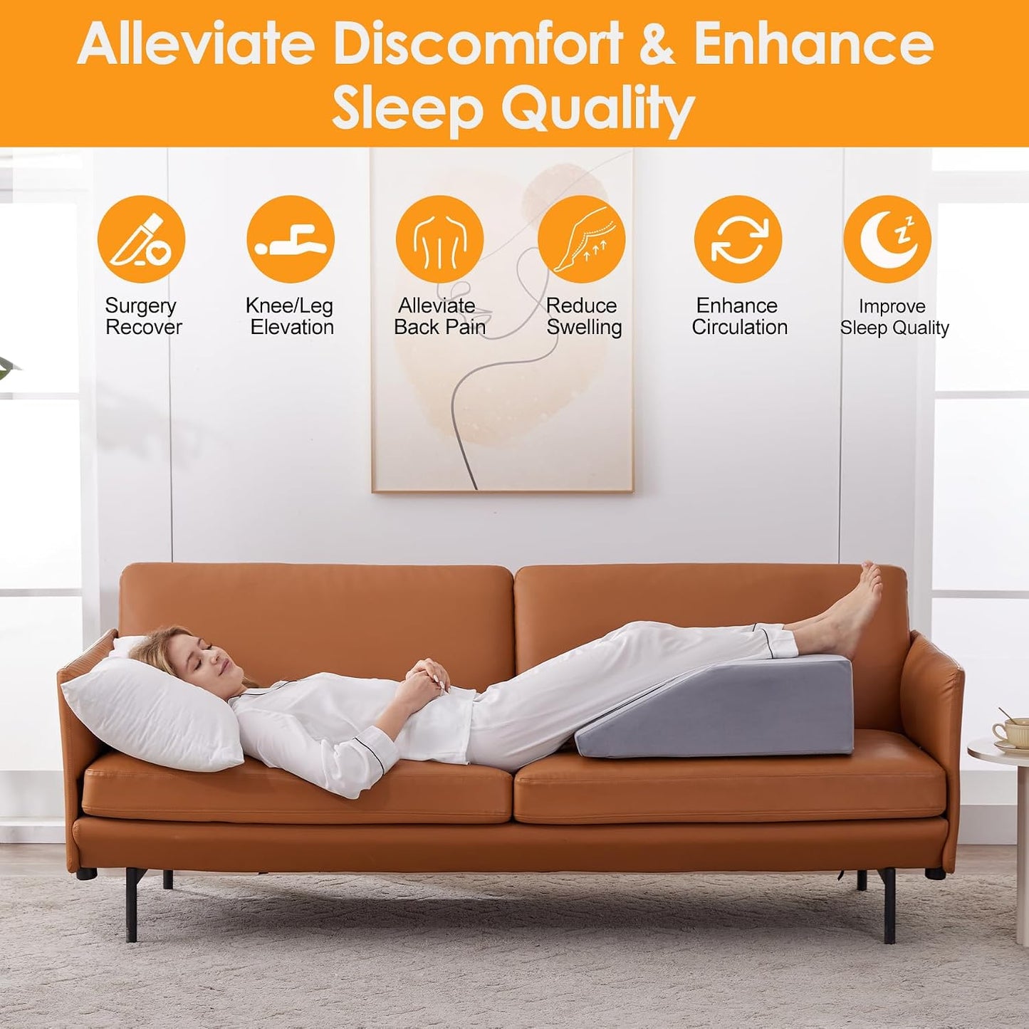 Ruqmuis Leg Elevation Pillow for After Surgery, 10inch Foam Leg Elevating Pillow for Swelling and Blood Circulation, Leg Wedge Pillow for Sleeping, Knee Pillow for Knee Hip Ankle Pain Relief, White