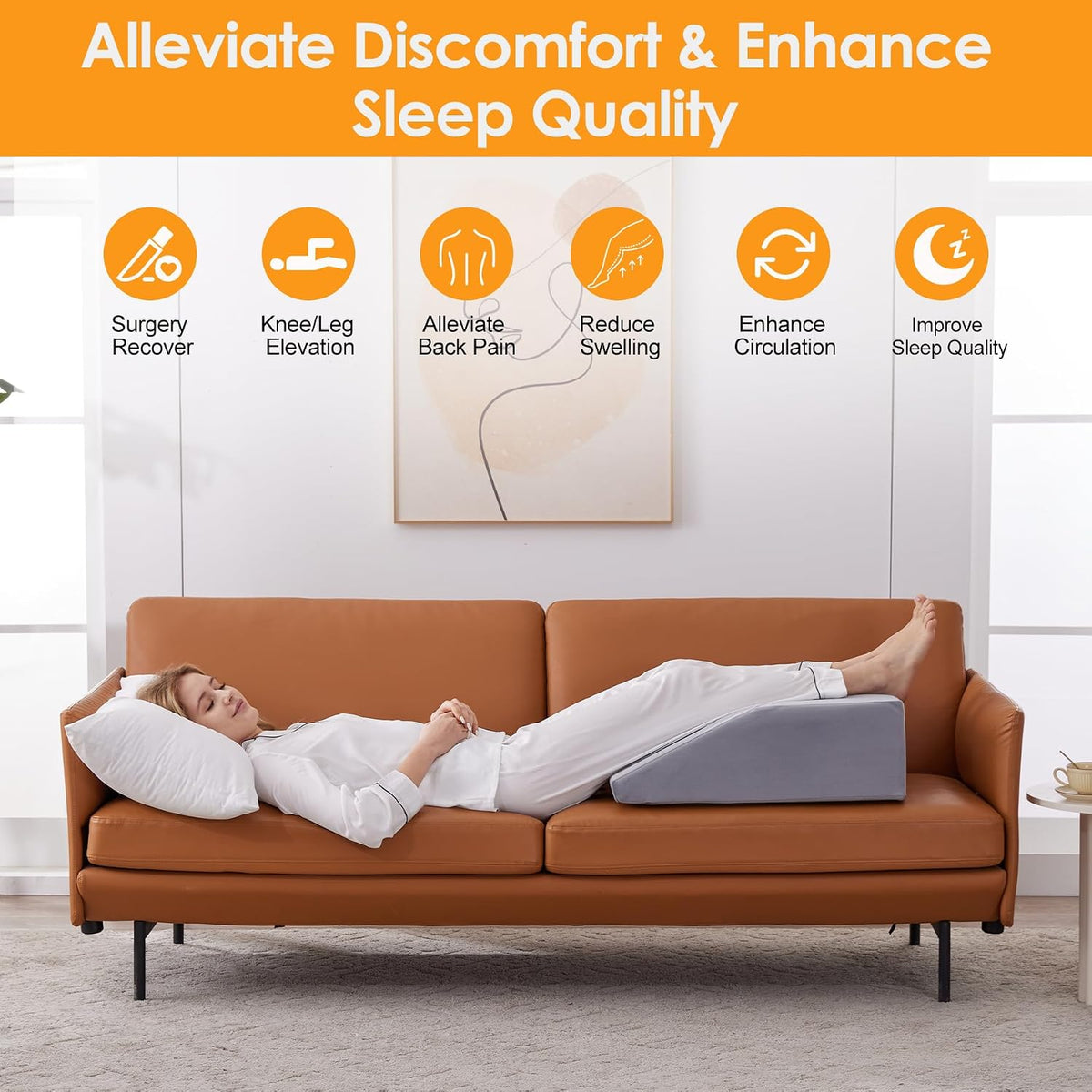 Ruqmuis Leg Elevation Pillow for After Surgery, 10inch Foam Leg Elevating Pillow for Swelling and Blood Circulation, Leg Wedge Pillow for Sleeping, Knee Pillow for Knee Hip Ankle Pain Relief, Velvet