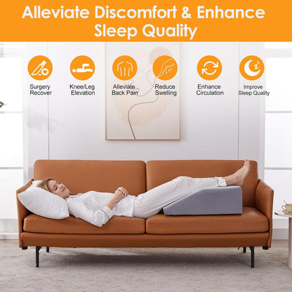 Ruqmuis Leg Elevation Pillow for After Surgery, 10inch Foam Leg Elevating Pillow for Swelling and Blood Circulation, Leg Wedge Pillow for Sleeping, Knee Pillow for Knee Hip Ankle Pain Relief, Velvet