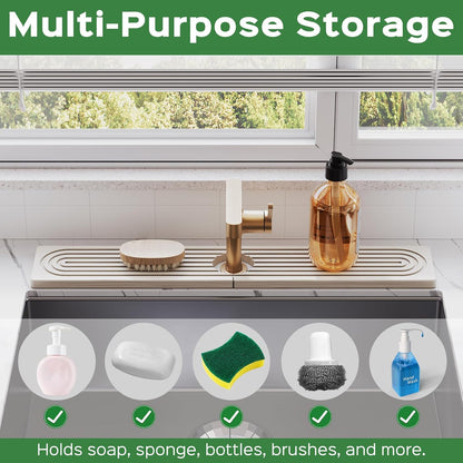23.6 Inch Stone Faucet Mat for Kitchen Sink Splash Guard - Diatomite Quick Dry Stone Mat Kitchen Sink Protectors, Water-Absorbent Faucet Handle Drip Tray(White, 23.6" x 3.9")