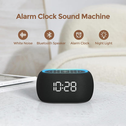 ANJANK White Noise Sound Machine Alarm Clock with Hi-Fi Bluetooth Speaker, 21 Soothing Sounds/7 Night Lights, 0-100% Dimmer/Sleep Timer/Volume Control, Soother for Adults Kids Sleeping, Bedroom, White
