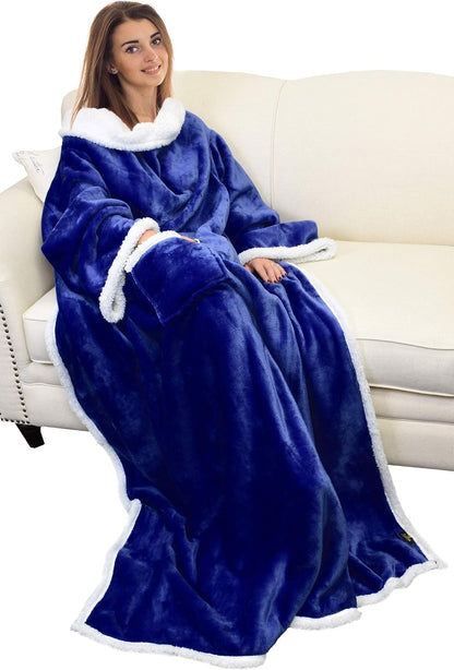 Catalonia Sherpa Wearable Blanket with Sleeves and Pocket for Adults