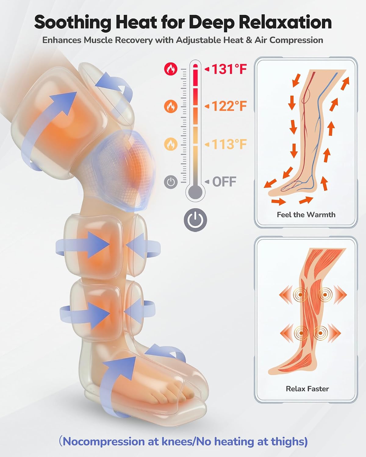 Air Compression Leg Massager with Heat : Leg Massager for Circulation and Pain Relief - Sequential Compression Boots with 9 Intensity, 4 Modes, 3 Heating, Vibration, for Men Women