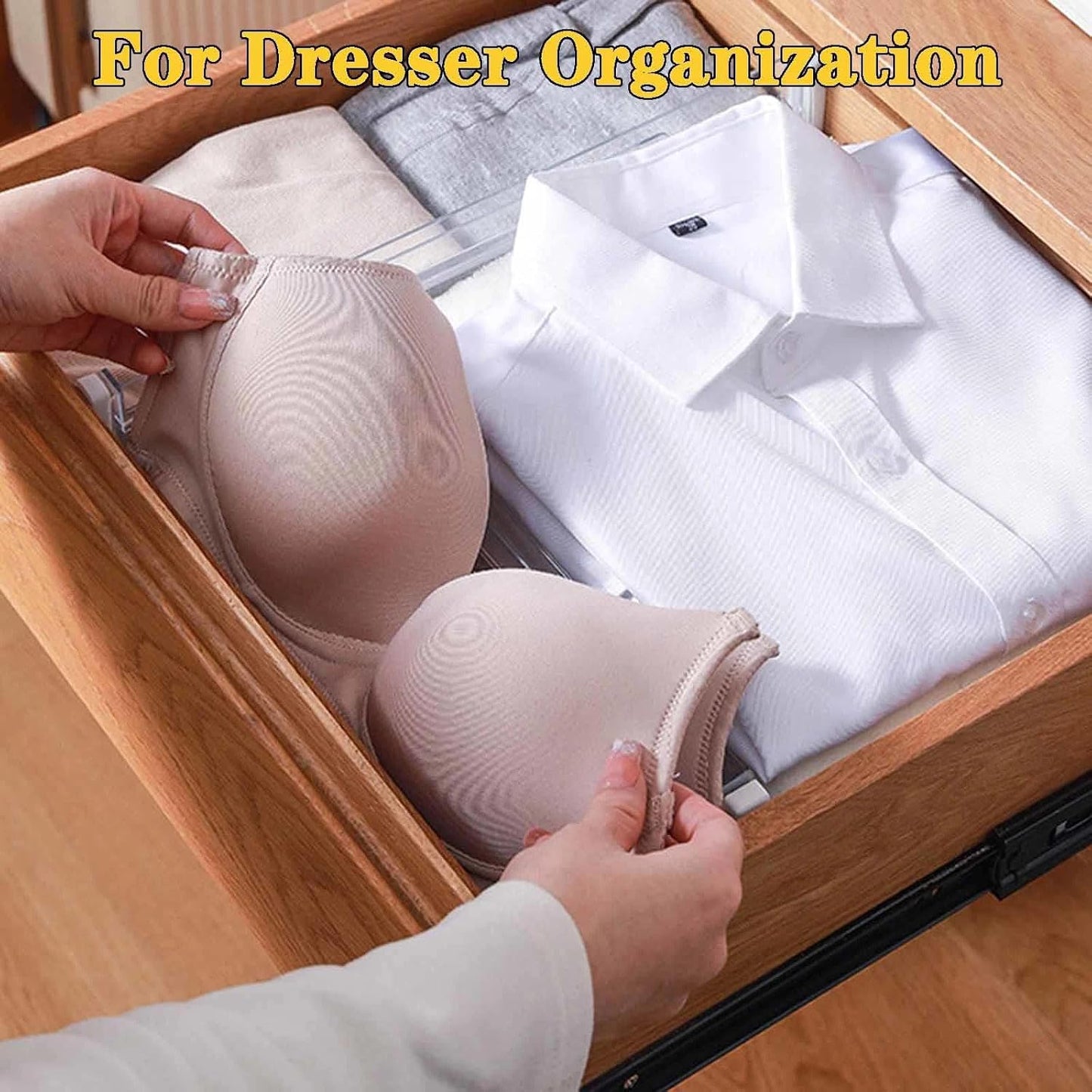4 Pcs Drawer Dividers for Clothes,3.15" High 11.34"-19.69" clear | Adjustable Expandable Dresser Drawer Organizer, Clear Plastic Separators for Dresser, Baby Clothing