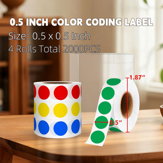 1/2 Inch Round Sticker,4 Rolls 2000Pcs Small Dot Stickers Color-Code Dots