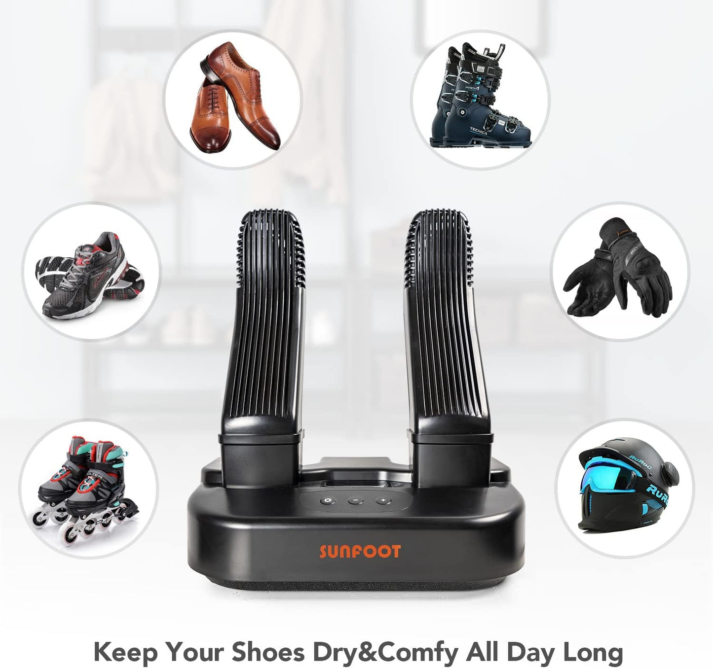 SUNFOOT Boot Dryer And Deodorizer Shoe Dryers For Work Boots, Ski Boot, Hats, Socks, Motorcycle Helmets Glove Dryer With Heat Blower, Quick Drying Boot Warmer Adjustable Timer And Rack (Black)