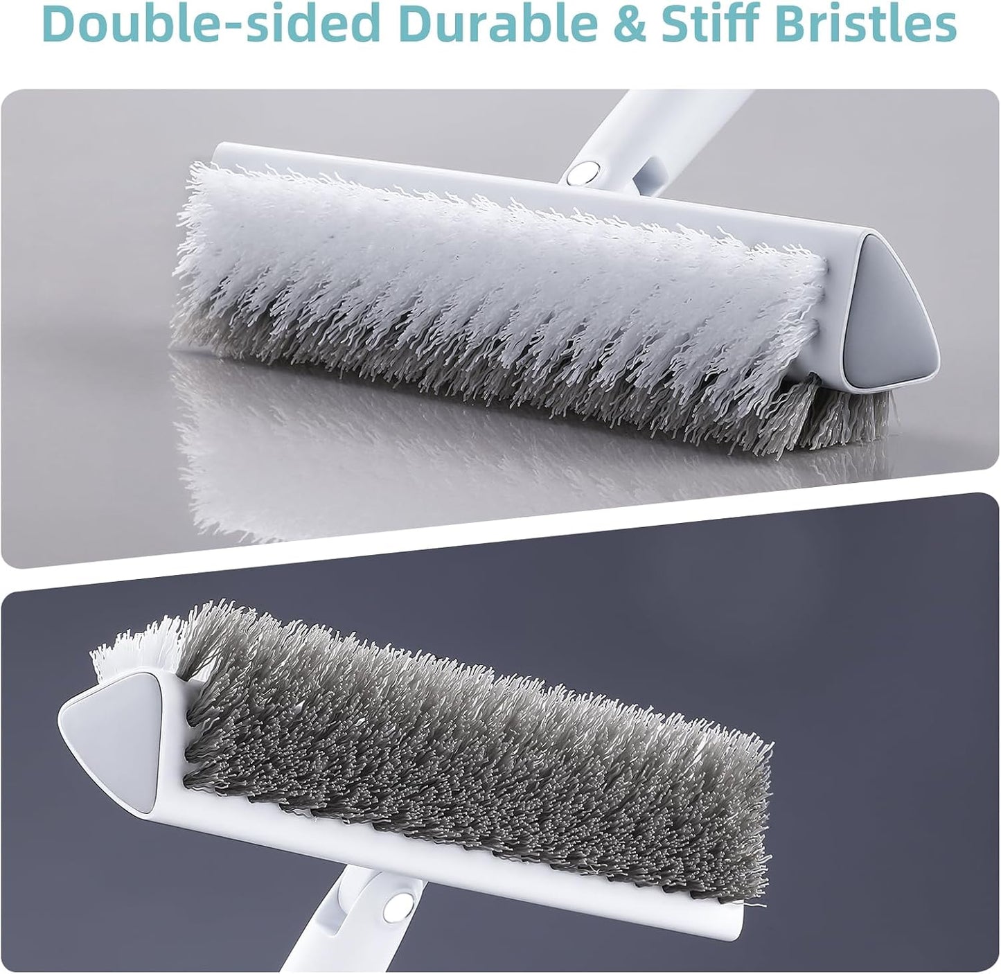 MOPALL Shower Bathtub Scrubber Brush for Cleaning with 55" Long Handle | Dual Sided Stiff Bristle, 180° Rotatable V Shape Head, Heavy Duty Stainless Steel Handle, for Tile, Patio/Deck/Garage/Corner
