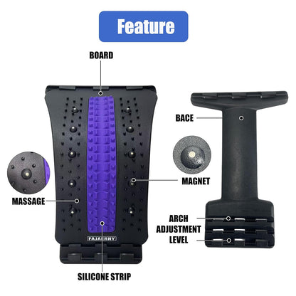 Back Stretcher, 3-Level Adjustable Lumbar Support with 84 Massage Points and 10 Magnetic Nodes, Back Cracker for Posture Care and Muscle Relaxation, NBR Pad & Silicone Pad (Purple)