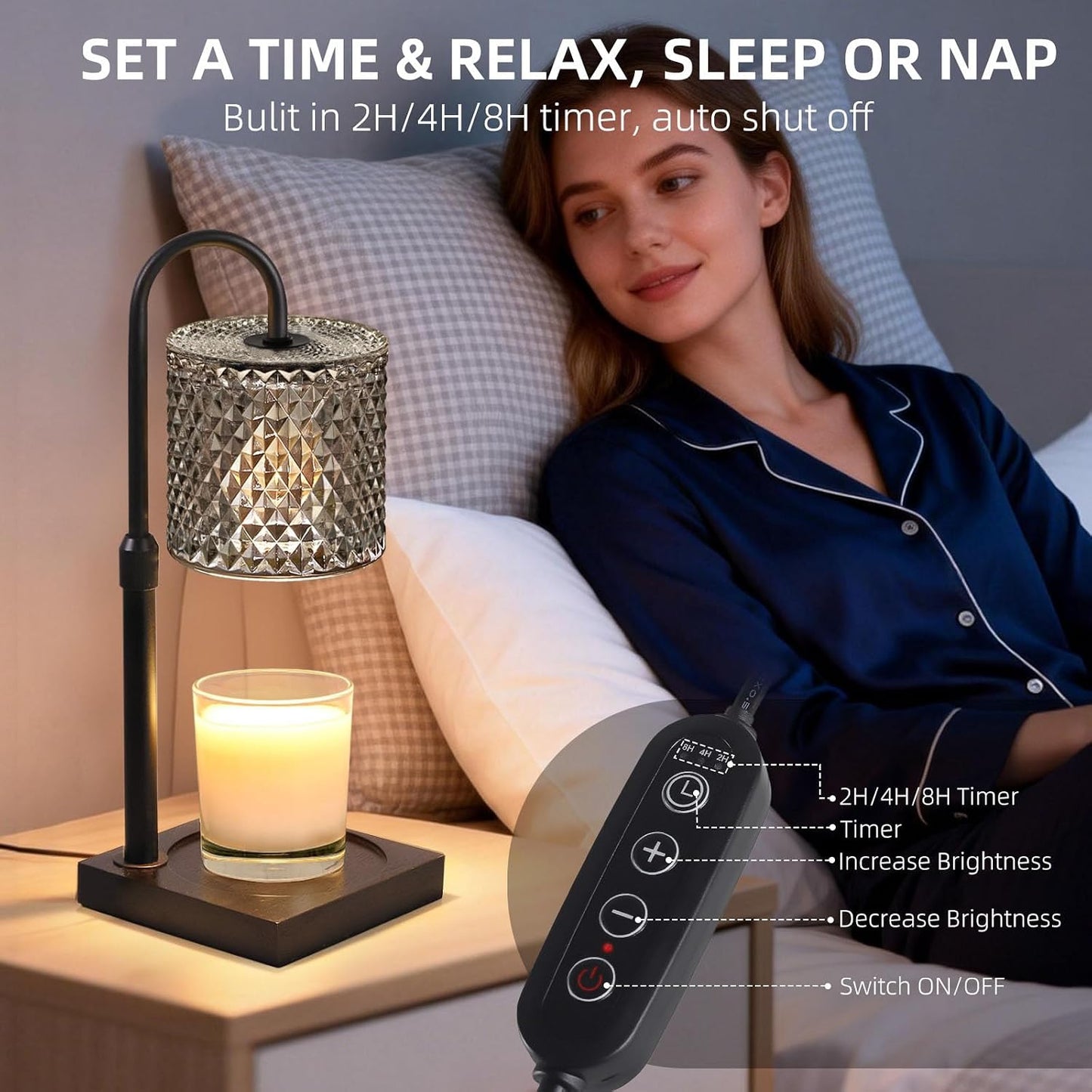 Candle Warmer Lamp with Timer Dimmer Adjustable Height, Candle Warmer with 2 Bulbs for Jar Candles, Home Decor, for Women Birthday