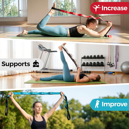 Stretching Strap with Loops - Non-Elastic Heavy Duty Nylon Yoga & PT - Oversized Multi-Loop Home Rehab - Hamstring Shoulder Pilates Flexibility