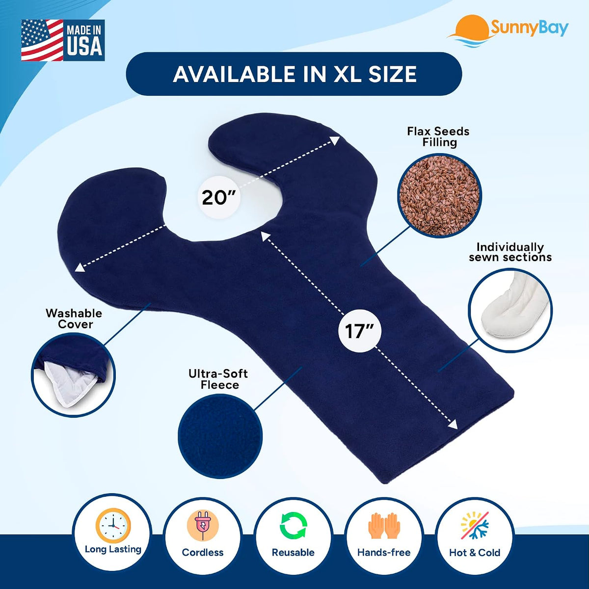 SunnyBay Weighted Heating Pad, Shoulder and Upper Back Wrap, Large, Navy