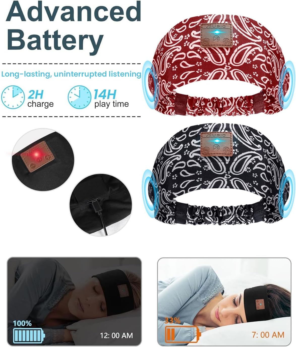 2-Pack Sleeping Headphones, Headband Headphones with Thin Speakers