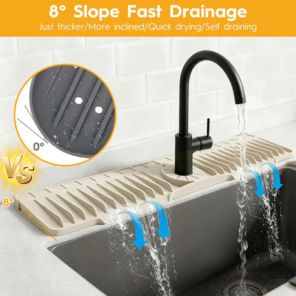 16" Silicone Faucet Mat for Kitchen Sink of The Lastest, Beige | 8° Slope Fast Self-draining, Kitchen Sink Water Splash Guard, Behind Faucet Draining Mat, for Bathroom Kitchen Sink Area