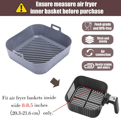 Golden Associate Silicone Liners Square for 8 to 8.5 inch Air Fryer, 2 Pcs Non-stick Food-grade Reusable Basket Baking Tray Airfryer Accessories