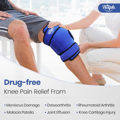 Hilph Knee Ice Pack Wrap, Adjustable Knee Brace with 2 Gel Ice Packs, Blue | Full Coverage, Hot Cold Therapy, Pain Relief for Replacement Surgery, Arthritis, ACL, Meniscus Tear, Swelling, Leg, Elbow Arm