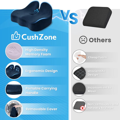 CushZone Ergonomic Seat Cushion, Sciatica Support for Office Chair, Black