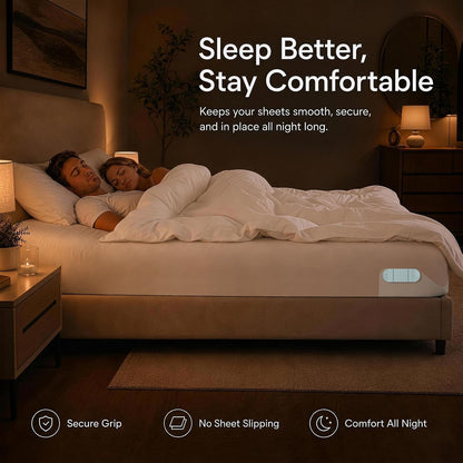 B-Land Bed Sheet Holders for Corners:4 Pack Non-Stretch External Clips- Fitted Sheet Grippers for Deep Pockets- No-Lift for Dorm & RV Beds, Keep Sheets Tight on Memory Foam & Twin-King (White+Grey)