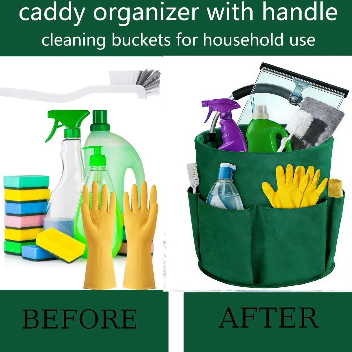 Cleaning Caddy with Handle,Cleaning Supplies 17L Foldable Storage Basket | Portable Multi Bucket Organiser Mop Bucket for Home Garden (Black)-11 x 11inches