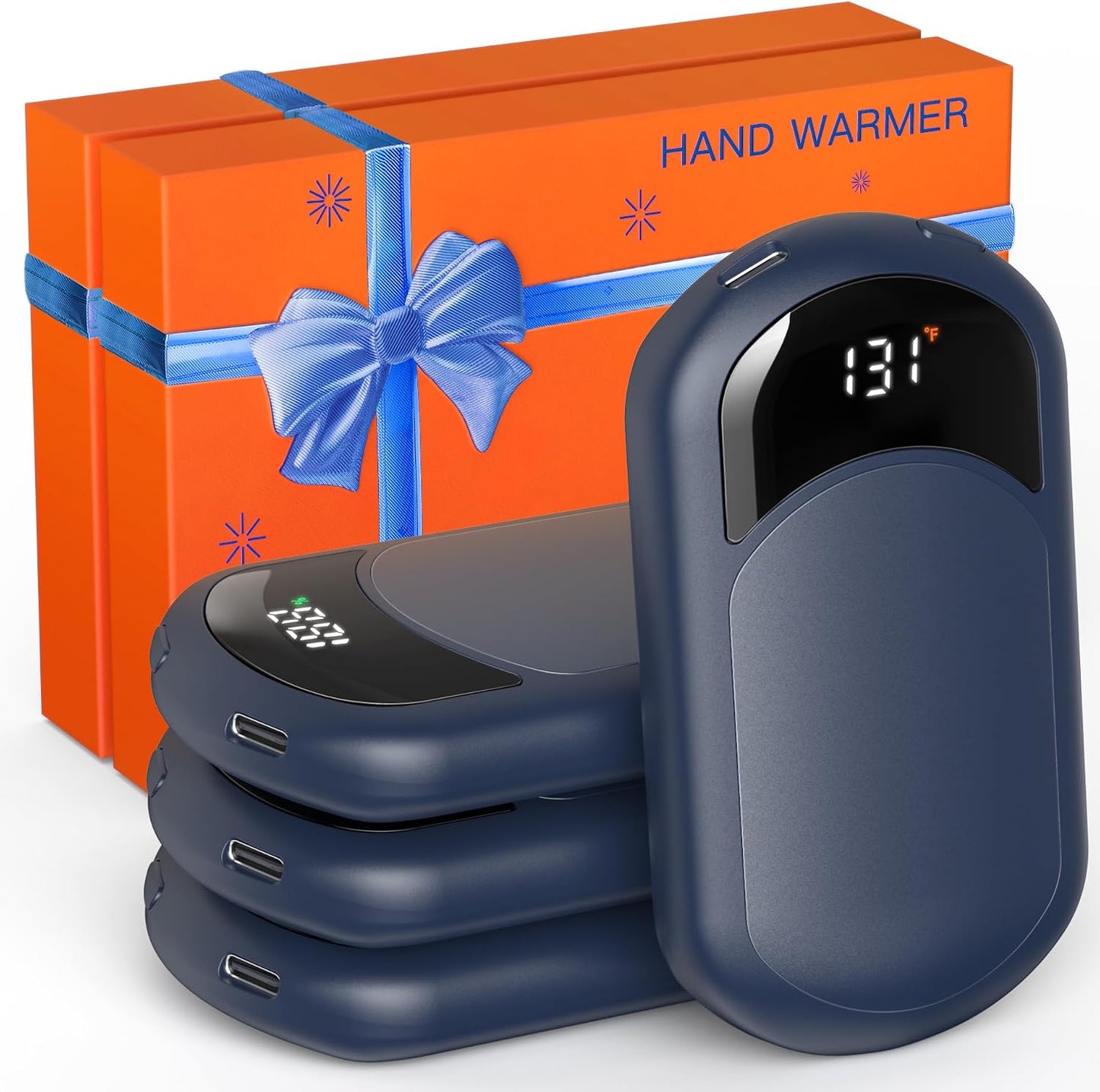 Electric Hand Warmers Rechargeable, 104–131°F with Temp & Battery Display, 3 Heat Levels, Fast Heating, Smart Temp Control, Pocket-Size, Fits in Gloves, Gifts for Women & Men