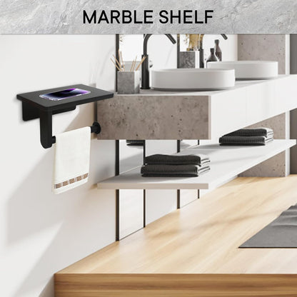 Toilet Paper Holder with Natural Marble Shelf for Bathroom Washroom,Wall Mounted Tissue Holder Suitable for Mega Roll (Brushed Nickel,Small 6.7 * 4.3 in)