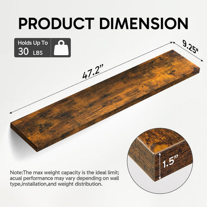 BAYKA Rustic Brown Floating Shelves 22.5in, Set of 2, Wall Mount Wood Shelf | Easy Install, 22lbs Max Load, Hidden Bracket, for Bathroom Bedroom Living Room or Kitchen, Hanging Shelf Book Decor Storage