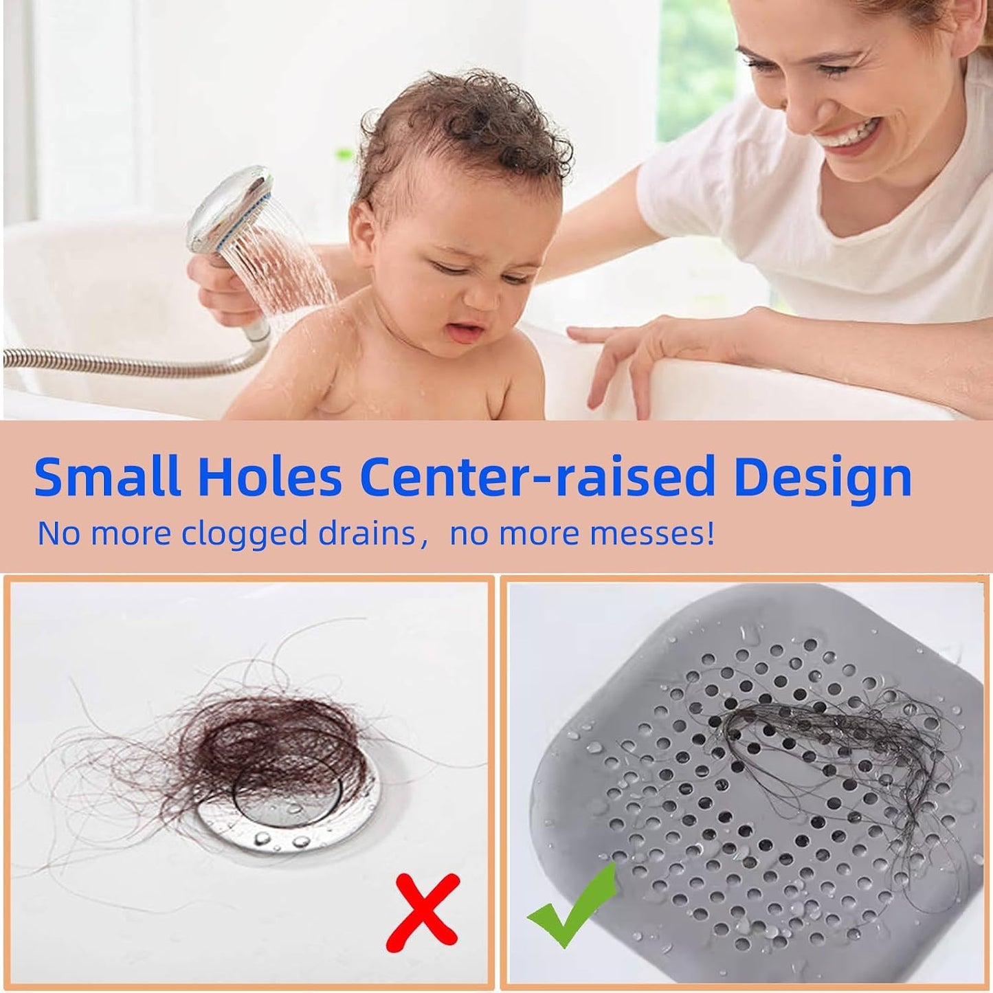 2 Pack Hair Drain Catcher,Square Drain Cover for Shower Silicone Hair Stopper with Suction Cup,Easy to Install Suit for Bathroom,Bathtub,Kitchen (Sliver Grey)