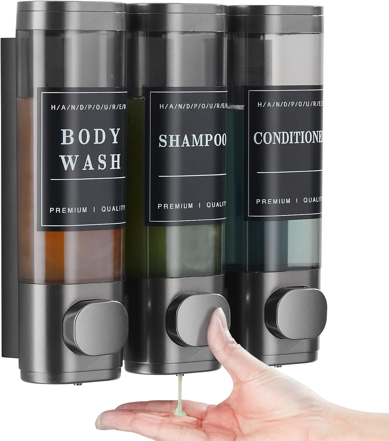 Shampoo and Conditioner Dispenser,Shower Soap Dispenser 3 Chamber No Drill Wall-Mounted Shampoo Dispenser for Shower Wall Mounted Shower Dispenser for Bathroom Hotel Large Capacity,Black