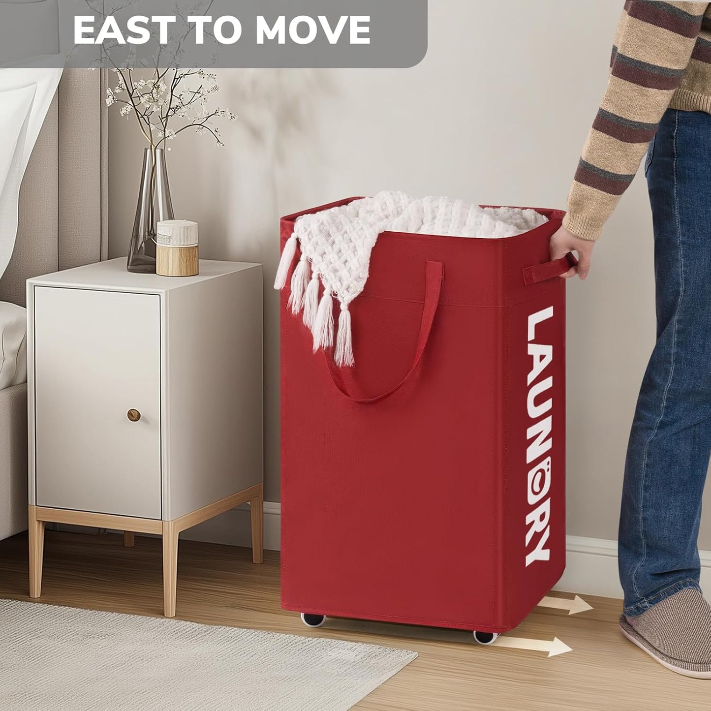 Goodpick 75L Laundry Basket with Wheels & Removable Wash Bag for Dorm | Rolling Laundry Basket with Handles for Dirty Clothes, Fodable Hamper for Laundry Room, Dorm Room Essentials, Grey