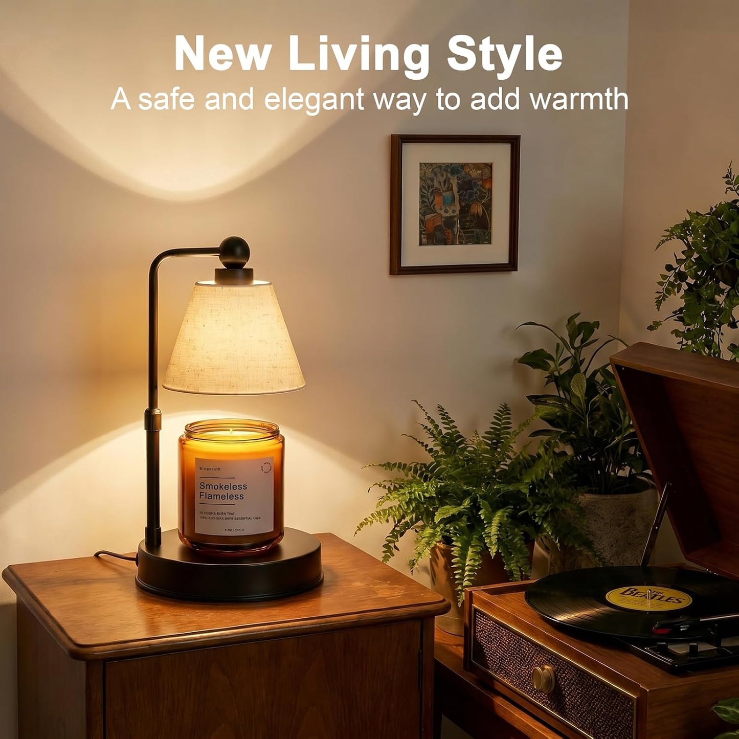 Candle Warmer Lamp with Timer, Best House Warming Gift, Height Adjustable & Dimmable Electric Candle Warmer Lamp, Includes 2 Bulbs, Birthday Gift for Women, Mom, Housewarming - Flaxen