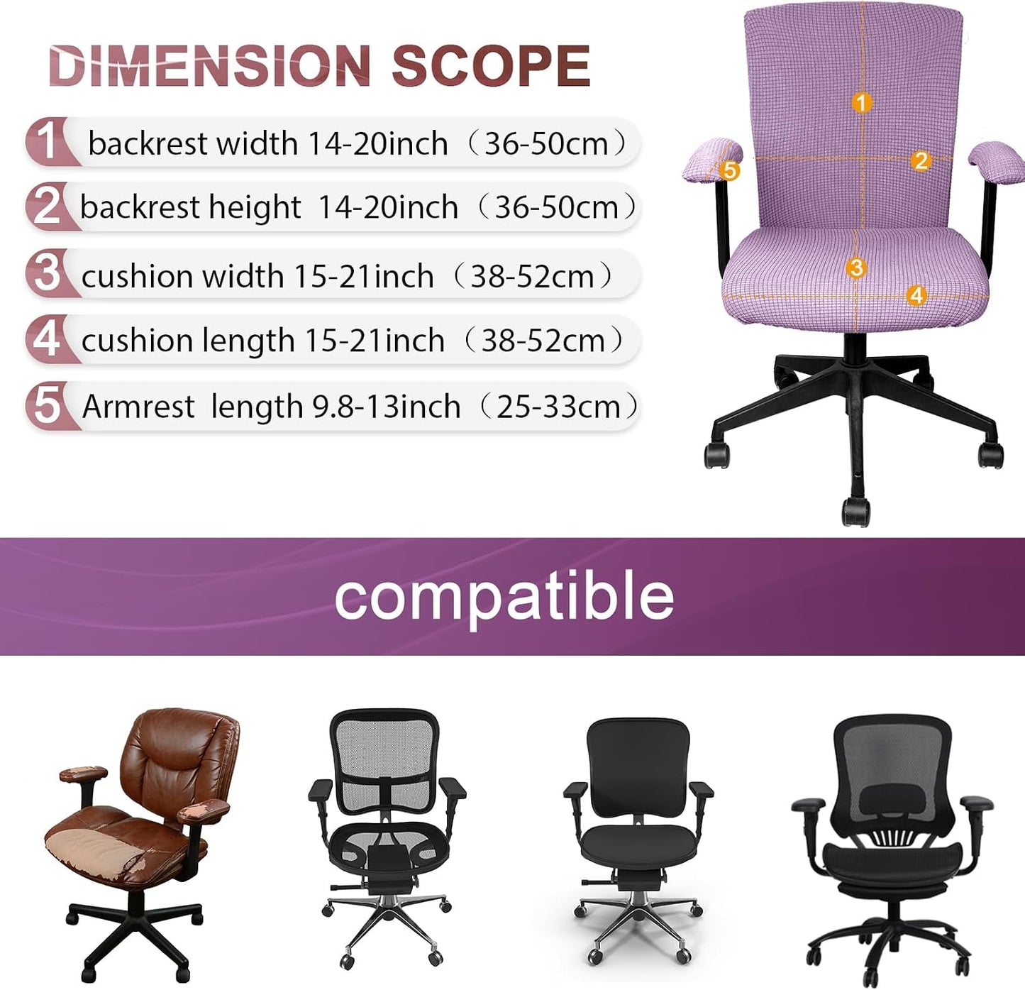 Tallew 4 Pcs Office Chair Covers Set Computer Universal Protective Stretchable Chair Seat Covers Desk Armrest Slipcovers Pads Office Cushion Backrest for Rotating (XL,Silver Gray)