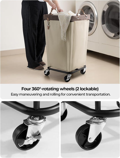 StorageWorks 160L Laundry Basket with Wheels, Rolling Hampers for Clothing | Beige Laundry Basket with Wheels, Metal Frame & Handles, Rolling Hamper for Bedroom, Bathroom, Dorm, Hotel