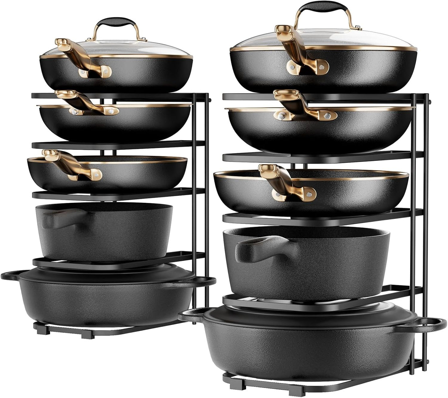 5-Tier Pot and Pan Organizer 13.6", No Assembly Cookware Rack 1-Pack | One-piece Design, Multi-height Layered,Anti-Tip Structure, Dual Vertical & Horizontal Use, Fits Cast Iron Pans & Dutch Ovens