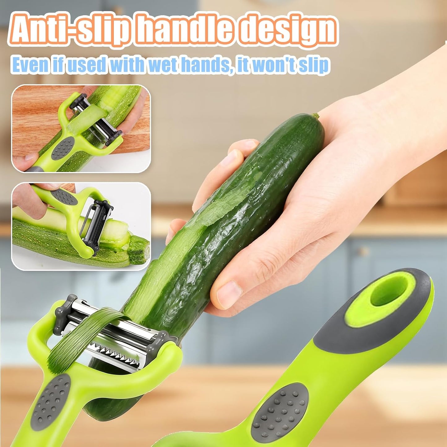 Bestac 3-in-1 Multifunctional Fruit & Vegetable Peeler - Stainless Steel Blade for Peeling/Julienning/Slicing Non-Slip Handle Ideal for Potatoes/Cucumbers/Apples Home Kitchen Daily Use (3)