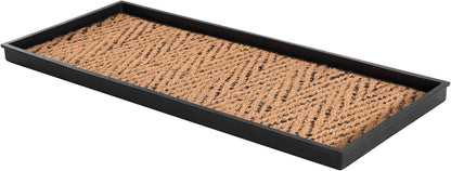 Anji Mountain Heavy Duty Waterproof Rubber Shoe Storage Mat Organizer/Boot Storage Tray Multi Use For Entryway with Coir, Tan Insert, Fits 2 Pair (24.5" Wide)