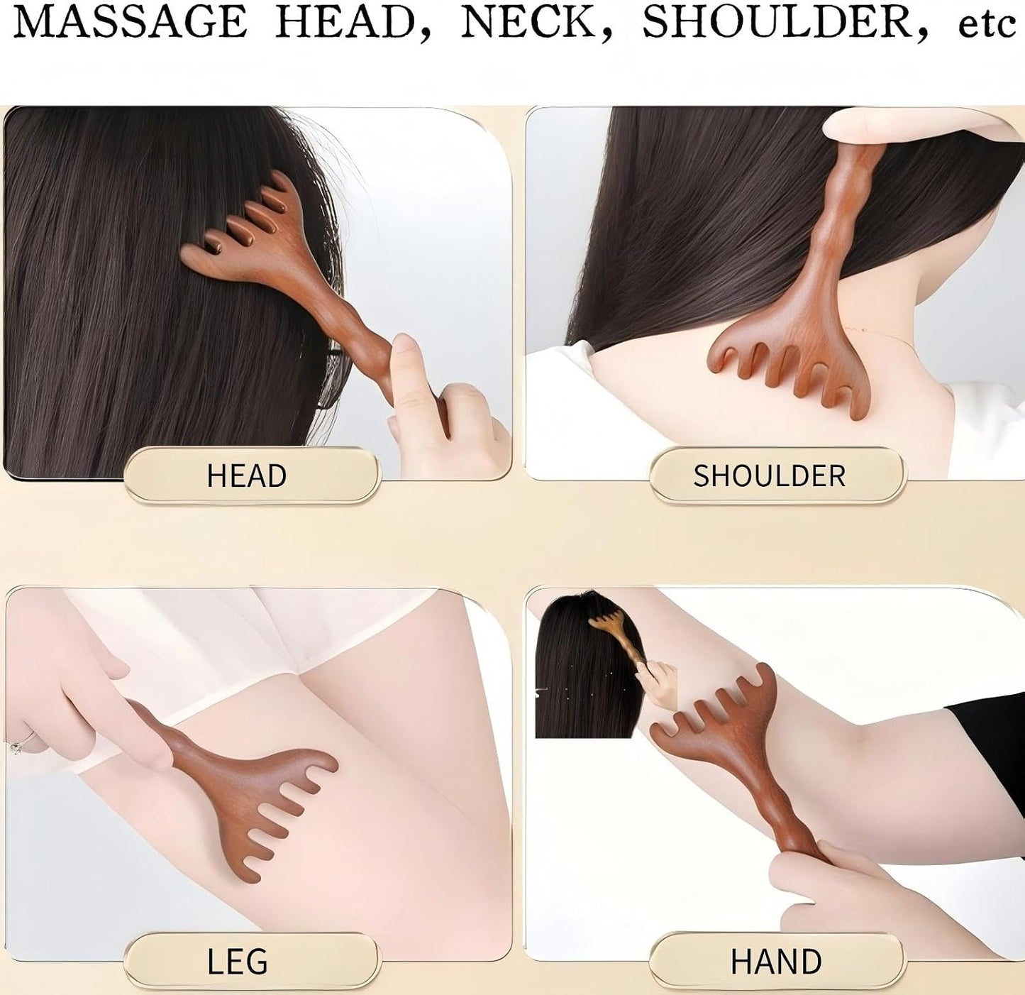 Sandalwood Scalp Massager, Wooden Gua Sha Face Neck Acupoint Tool | Long Handle, Scalp Face Neck Gua Sha, Acupoint Stimulation, Natural Wooden Comb Teeth, Relieve Tension, Promote Circulation