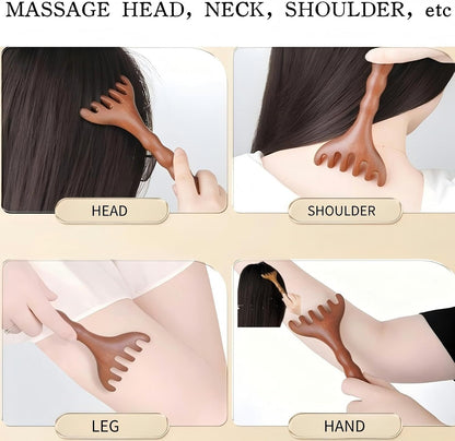 Sandalwood Scalp Massager, Wooden Gua Sha Face Neck Acupoint Tool | Long Handle, Scalp Face Neck Gua Sha, Acupoint Stimulation, Natural Wooden Comb Teeth, Relieve Tension, Promote Circulation
