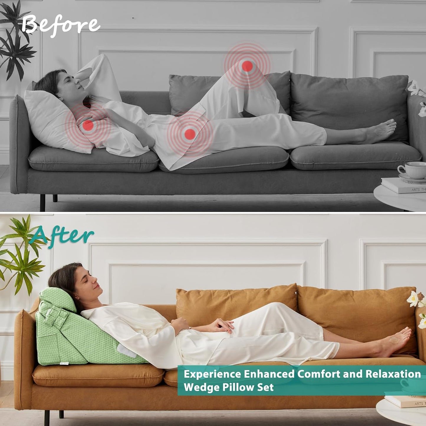 Bedluxe Wedge Pillow Headboard, 3PCS Orthopedic Bed Wedge Pillows Set for After Surgery, Adjustable Pillow Wedge for Acid Reflux&Back Pain Relief, Sleeping, Back Pillow for Bed Sitting Up, White/Grey