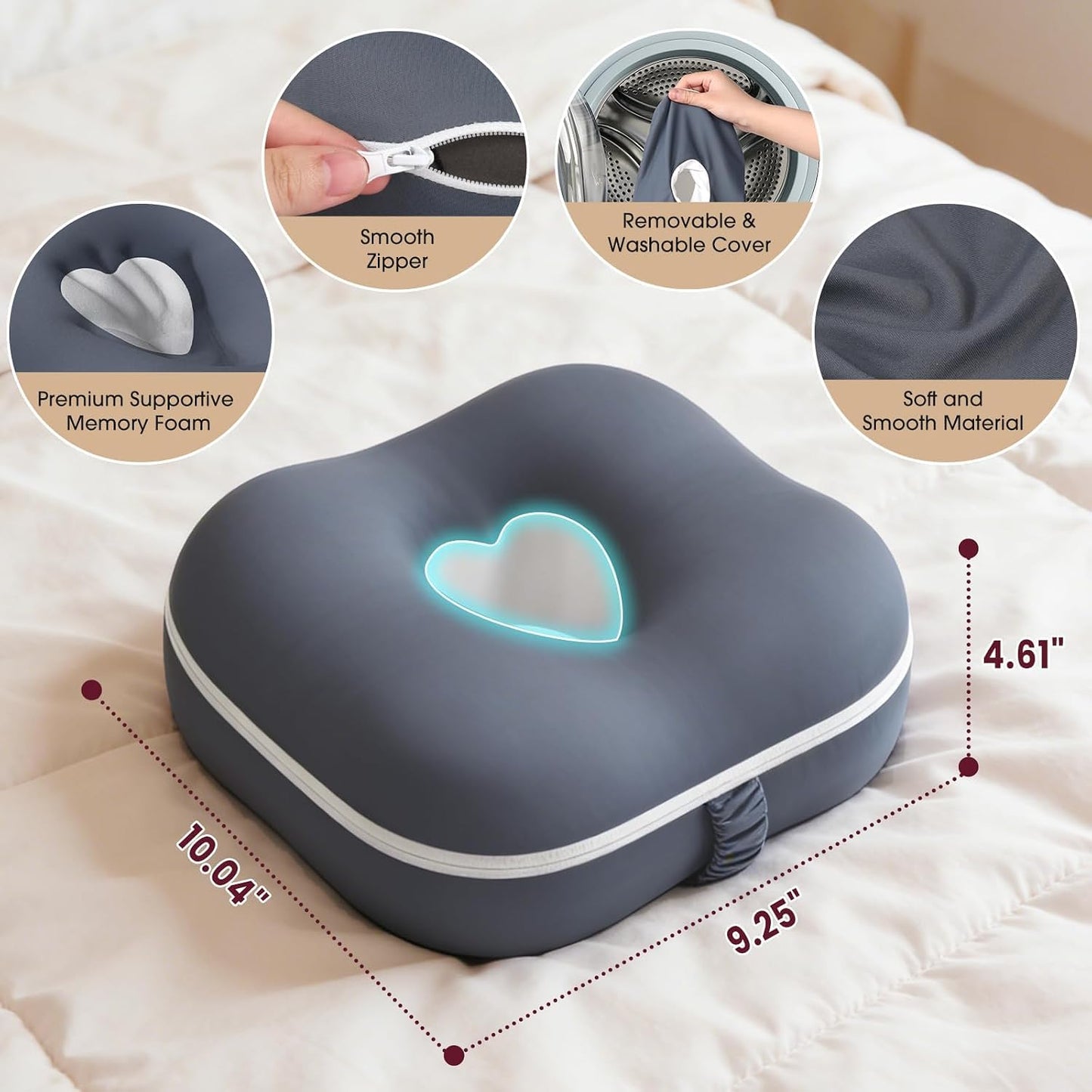 Memory Foam Knee Pillow for Side Sleepers, Supportive Leg Pillow with Heart Cutout Design and Adjustable Strap, Contoured Between Knees Pillow for Side Sleeping, Alignment Support, Gray