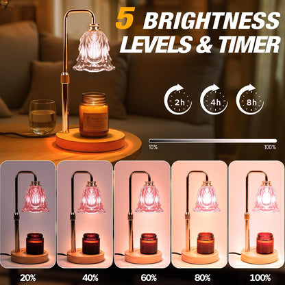 Candle Warmer Lamp with Timer and Dimmer, Electric Wax Warmers for Scented Candles with 5 Brightness Settings, Anti-Glare Lamp with Adjustable Height, Home Decor, Gift for Birthday, Valentines