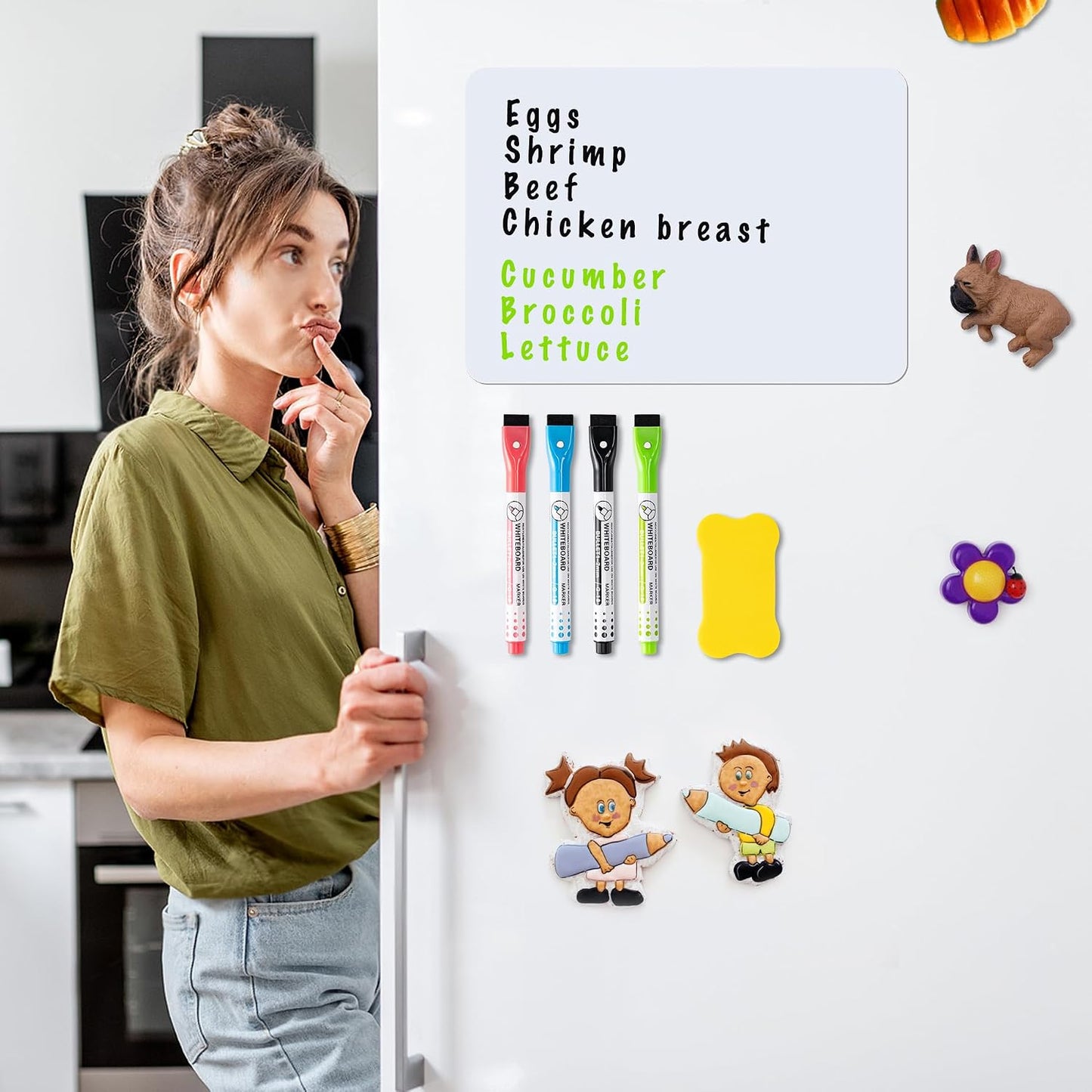 2-Pack Magnetic Dry Erase Board Sheet for Refrigerator, 12"x8" Erasable Fridge Whiteboard with 4 Markers & 1 Eraser, Small Flexible Magnet Blank Notepad for Home Kitchen Organizer Planner to-do List