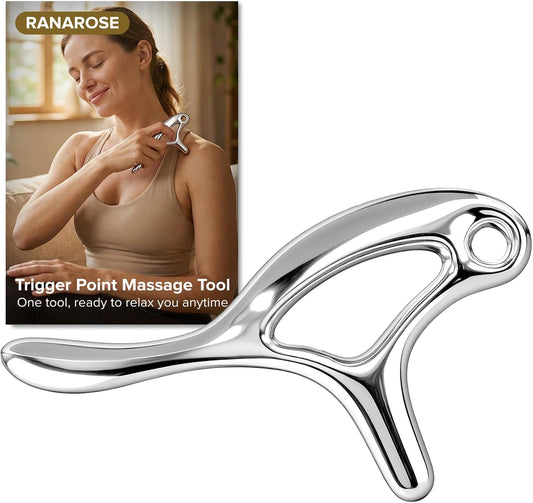 Ranarose Trigger Point Massage Tool for Deep Tissue, Muscle Pain Relief | 6 in 1 Metal Scraper Tool, Fascia Massage Tool for Body Pain & Myofascial Relief, Gua Sha, Thumb Saver & Acupressure Tool