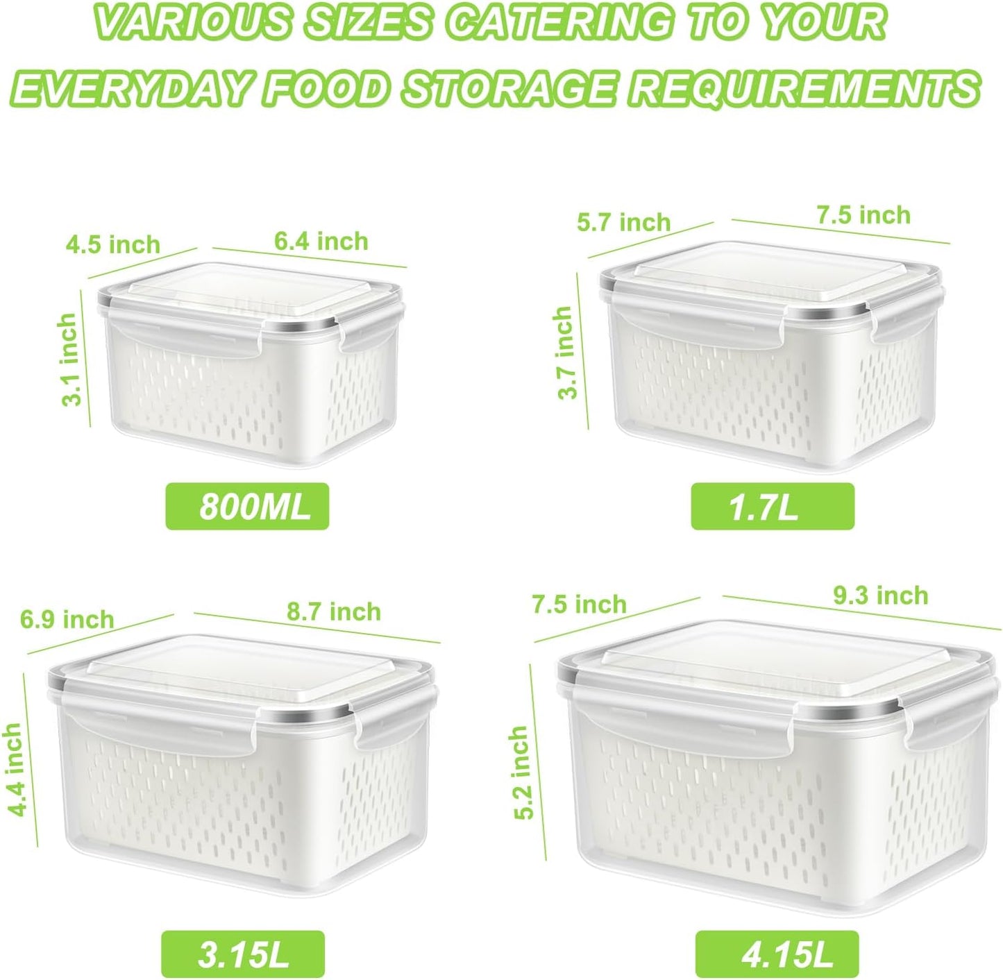5 Pack Fruit Storage Containers for Fridge Berry Keeper Produce Saver | Leak-proof Food Container Set with Colander Veggie Keep Fresh BPA Free Plastic Refrigerator Organizer Freezer Dishwasher Safe