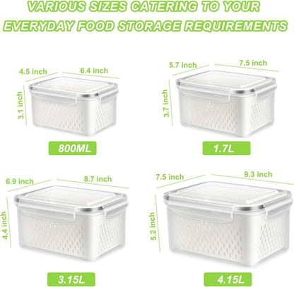 5 Pack Fruit Storage Containers for Fridge Berry Keeper Produce Saver | Leak-proof Food Container Set with Colander Veggie Keep Fresh BPA Free Plastic Refrigerator Organizer Freezer Dishwasher Safe