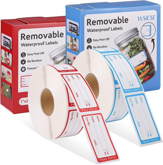 1200 Freezer Labels with Dispenser, 1" x 2", Removable, Red & Blue
