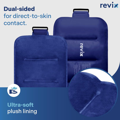 REVIX Ice Pack for Injuries Reusable Gel for Lower Back & Shoulder, Navy | 16x9in Full Coverage for Lower Back, Shoulder, Hip & Knee, Cold Compress Therapy, Hands-free Strap, Long-lasting Gel