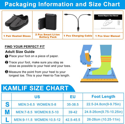 Heated Slippers, Kamlif 4 Heating Levels Cordless Foot Warmers for Cold Feet, Cold Weather Cozy Slippers Warm-up Shoes Indoor House Shoes Outdoor Camping with 5000mAh Rechargeable Battery