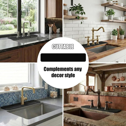 Customizable Kitchen Sink Faucet Mat: 30"Lx5.5"W Absorbent Splash Guard | Non-slip Fabric Rubber Mat, Cut to Fit Oval Rectangle Square Faucet & 2,3,4 Holes Irregular Sink with Soap Dispenser Air Gap